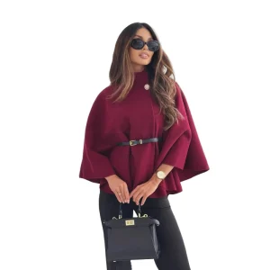 Dames Cape Coat met Hoge Hals en Ceintuur