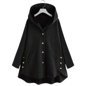 Dames Gewatteerde Jas – Oversized Pasvorm – Gequilt Textuur – Met Kap – Asymmetrische Zoom